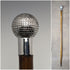 Circa 1900 British antique gentleman's walking stick, golf ball shaped, round handle, 88cm